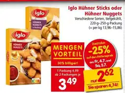 Interspar Iglo Hühner Sticks oder Hühner Nuggets Angebot