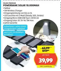 Hofer FELIXX PREMIUM POWERBANK SOLAR 10.000MAH Angebot