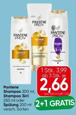 Eurospar Pantene Shampoo 300 ml, Shampoo 3in1 250 ml oder Spülung 200 ml Angebot