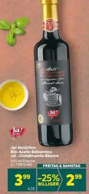 Billa Ja! Natürlich Bio-Aceto Balsamico od. -Condimento Bianco Angebot
