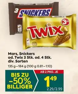 Billa Mars, Snickers od. Twix 3 Stk. od. 4 Stk. div. Sorten Angebot