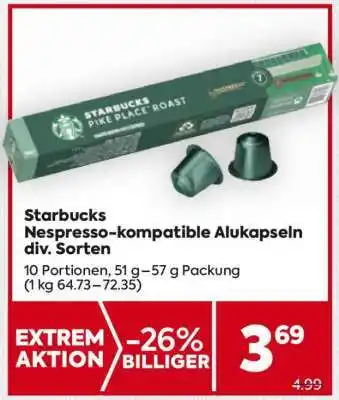 Billa Starbucks Nespresso-kompatible Alukapseln div. Sorten Angebot