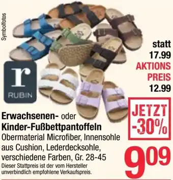 Maximarkt RUBIN Erwachsenen- oder Kinder-Fußbettpantoffeln Angebot