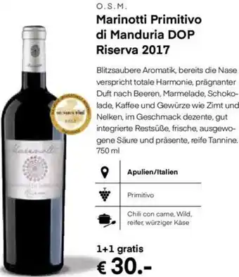 MPreis Marinotti Primitivo Di Manduria DOP Riserva 2017 Angebot