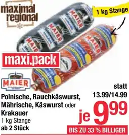 Maximarkt Polnische, Rauchkäswurst, Mährische, Käswurst oder Krakauer Angebot