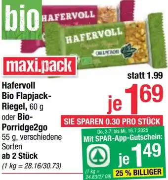 Maximarkt Hafervoll Bio Flapjack- Riegel oder Bio- Porridge2go Angebot