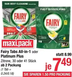 Maximarkt Fairy Tabs All-in-1 oder Platinum Plus Angebot