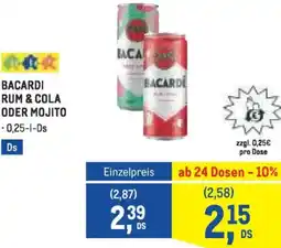 Metro Bacardi rum & cola oder mojito Angebot