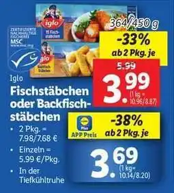 Lidl Iglo Fischstäbchen oder Backfischstäbchen Angebot