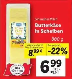 Lidl Gmundner Milch Butterkäse in Scheiben Angebot