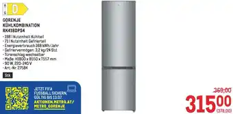Metro Gorenje kühlkombination rk418dps4 Angebot