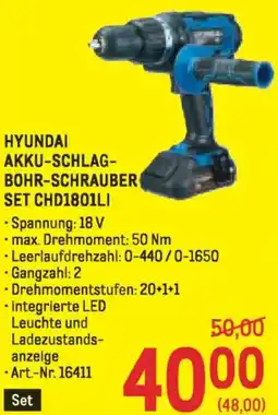 Metro Hyundai akku schlagbohr schrauber set chd1801li Angebot