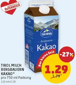 PENNY Tirol Milch Bergbauern Kakao Angebot