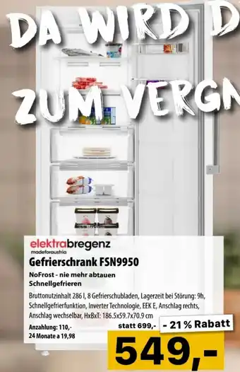 Cosmos elektrabregenz Gefrierschrank FSN9950 Angebot