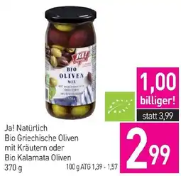 Sutterlüty Ja! Natürlich Bio Griechische Oliven mit Kräutern oder Bio Kalamata Oliven Angebot