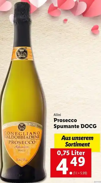 Lidl Allini Prosecco Spumante DOCG 0,75 L Angebot