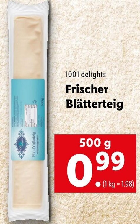 Frischer Blätterteig 500 g Angebot bei Lidl