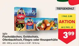 MPreis iglo Fischstäbchen, Goldschatz, Ofenbackfisch, Filegro oder Knusperhülle Angebot