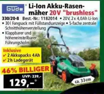 Norma Li-Ion Akku-Rasen- mäher 20V brushless Angebot