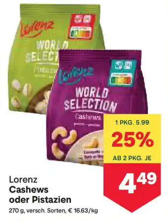 MPreis Lorenz Cashews oder Pistazien Angebot