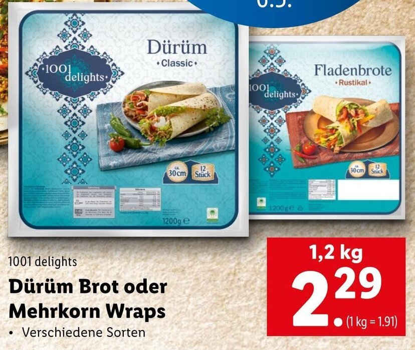 Dürüm Brot Oder Mehrkorn Wraps 1,2 Kg Angebot bei Lidl