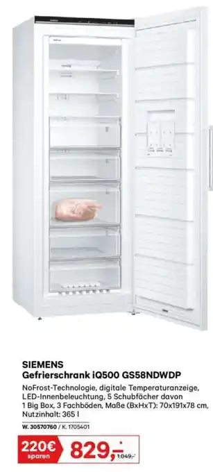 Lagerhaus Siemens Gefrierschrank iQ500 GS58NDWDP Angebot