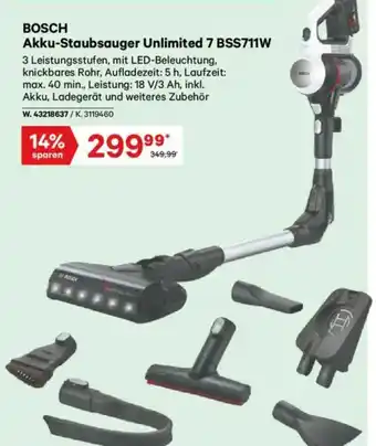 Lagerhaus Bosch akku staubsauger unlimited 7 bss711w Angebot