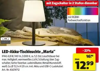 Hagebau LED Akku Tischleuchte Marta Angebot