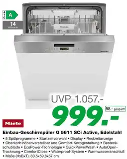 EP Miele Einbau Geschirrspüler G 5611 SCI Active Edelstahl Angebot