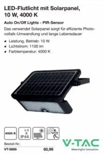 Reichelt Led-flutlicht mit solarpanel, 10 w, 4000 k Angebot