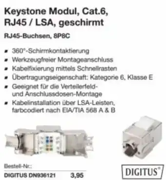 Reichelt Keystone Modul, Cat.6, RJ45/LSA, geschirmt Angebot