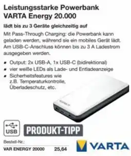 Reichelt Leistungsstarke powerbank varta energy 20.000 Angebot