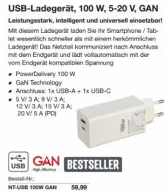 Reichelt Usb-ladegerät, 100 w, 5-20 v, gan Angebot