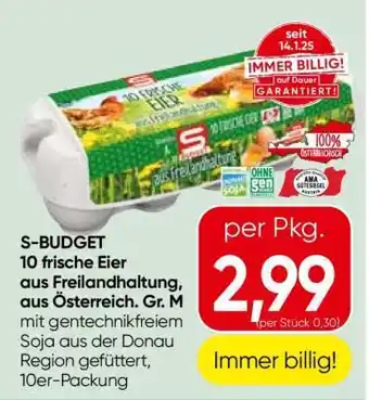 Spar S-BUDGET 10 frische Eier aus Freilandhaltung, aus Österreich. Gr. M Angebot