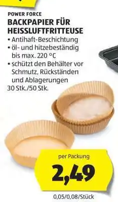 Hofer POWER FORCE BACKPAPIER FÜR HEISSLUFTFRITTEUSE Angebot