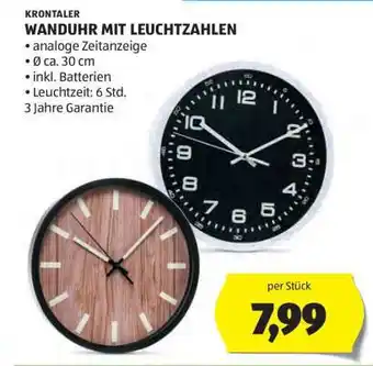 Hofer KRONTALER WANDUHR MIT LEUCHTZAHLEN Angebot