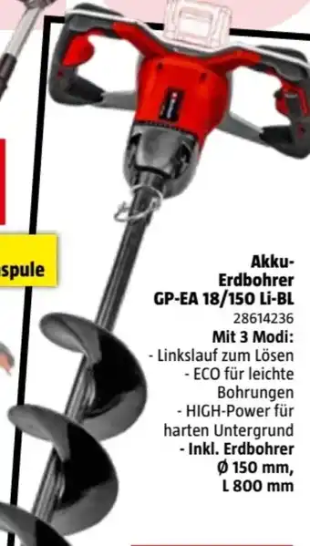 Bauhaus Einhell Akku-Erdbohrer GP-EA 18/150 Li-BL-Solo Angebot