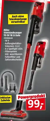 Bauhaus Einhell Akku-Stielstaubsauger TE-SV 18 Li Solo Angebot