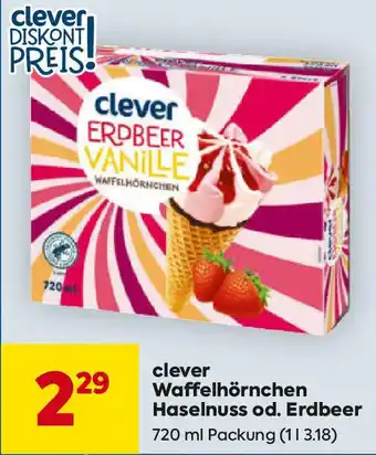 Billa clever Waffelhörnchen Haselnuss od. Erdbeer Angebot