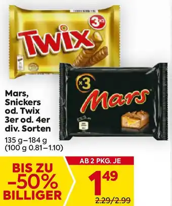 Billa Mars, Snickers od. Twix 3er od. 4er Angebot