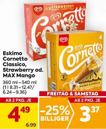 Billa Eskimo Cornetto Classico, Strawberry od. Max Mango Angebot