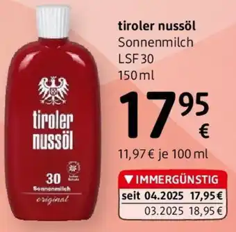 dm Tiroler Nussöl Sonnenmilch LSF 30 Angebot