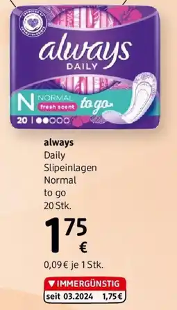 dm always Daily Slipeinlagen Normal to go Angebot