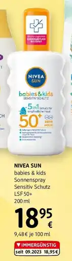 dm Nivea Sun babies & kids Sonnenspray Sensitiv Schutz LSF 50 Angebot