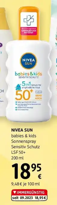 dm Nivea Sun babies & kids Sonnenspray Sensitiv Schutz LSF 50 Angebot