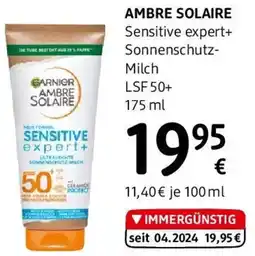 dm Amber Solaire Sensitive expert+ Sonnenschutz Milch LSF 50 Angebot