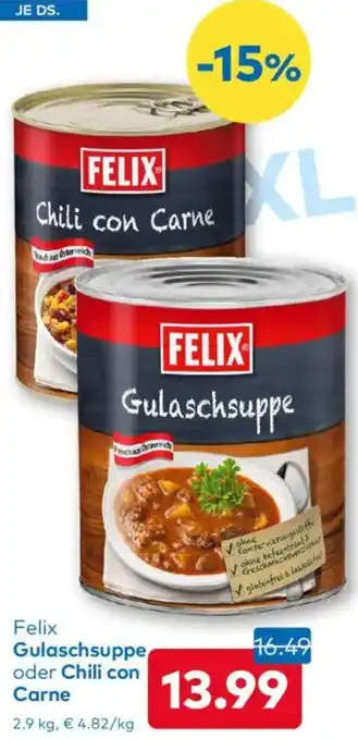 T&G Felix Gulaschsuppe oder Chili con Carne Angebot