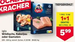 MPreis Iglo wildlachs, kabeljau oder garnelen Angebot