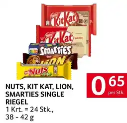 Transgourmet Nuts, kit kat, lion, smarties single riegel Angebot