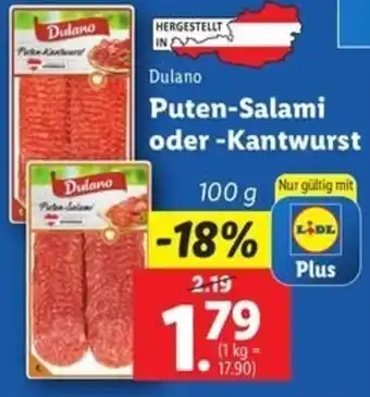 Lidl Dulano Puten-Salami oder -Kantwurst Angebot